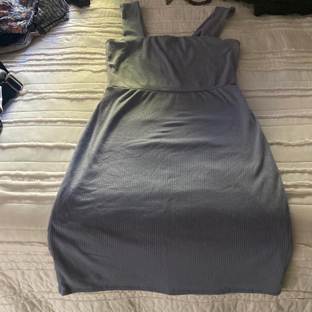 Blue lined simple cotton dress with cute thick straps